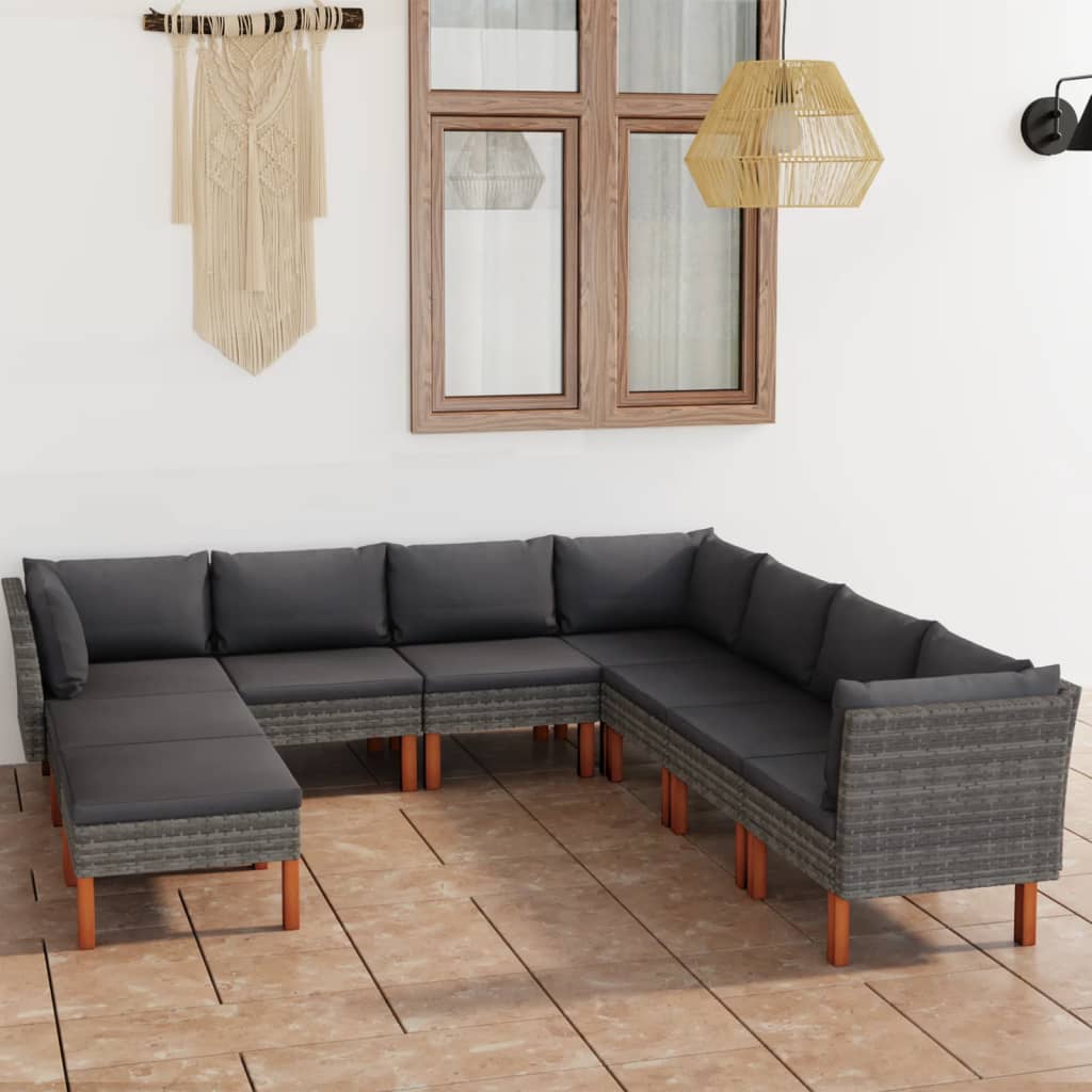 -Delige Loungeset Met Kussens Poly Rattan Grijs