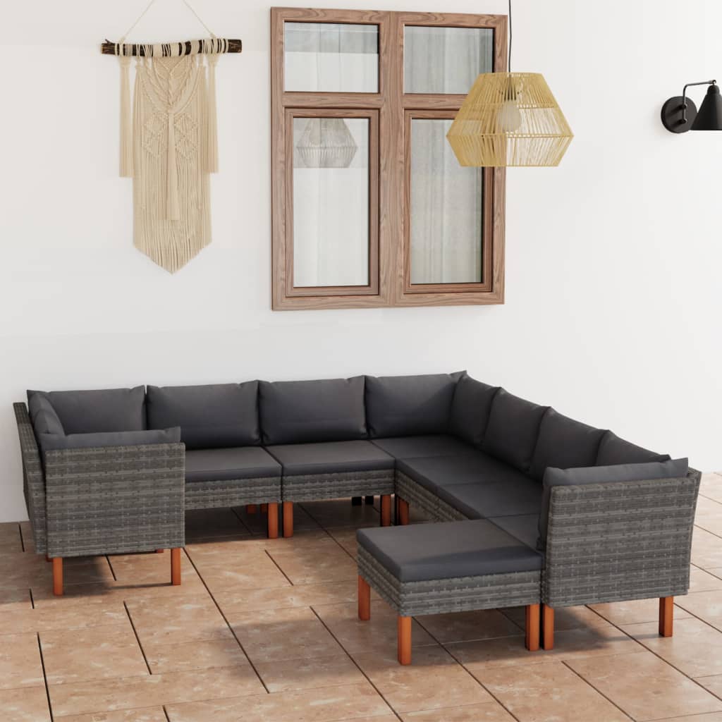 -Delige Loungeset Met Kussens Poly Rattan Grijs