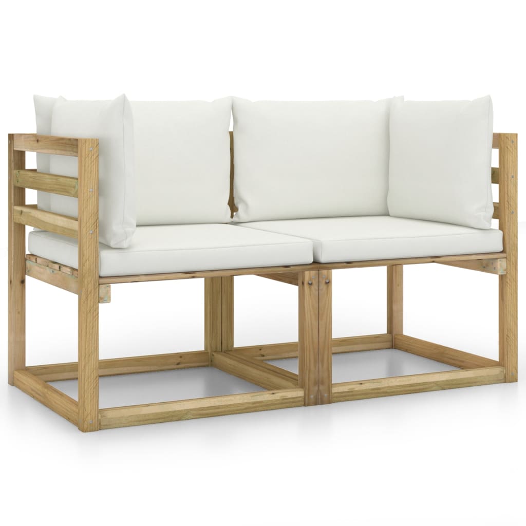 Tuinhoekbanken 2 St Met Kussens Groen Geïmpregneerd Grenenhout Crème