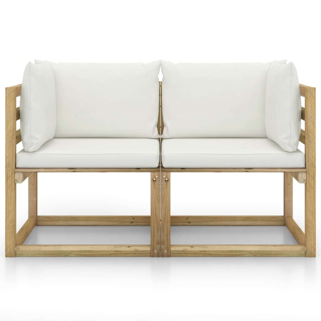 Tuinhoekbanken 2 St Met Kussens Groen Geïmpregneerd Grenenhout Crème