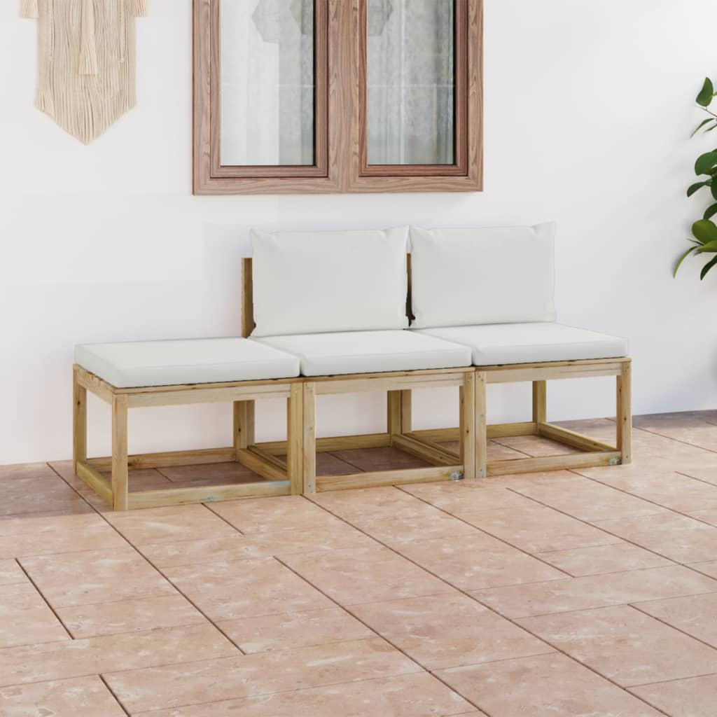 Tuinhoekbanken 2 St Met Kussens Groen Geïmpregneerd Grenenhout Crème