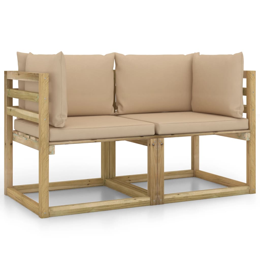 Tuinhoekbanken 2 St Met Kussens Groen Geïmpregneerd Grenenhout Beige