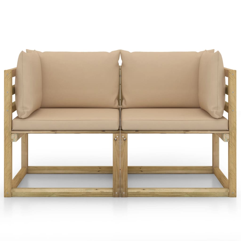 Tuinhoekbanken 2 St Met Kussens Groen Geïmpregneerd Grenenhout Beige