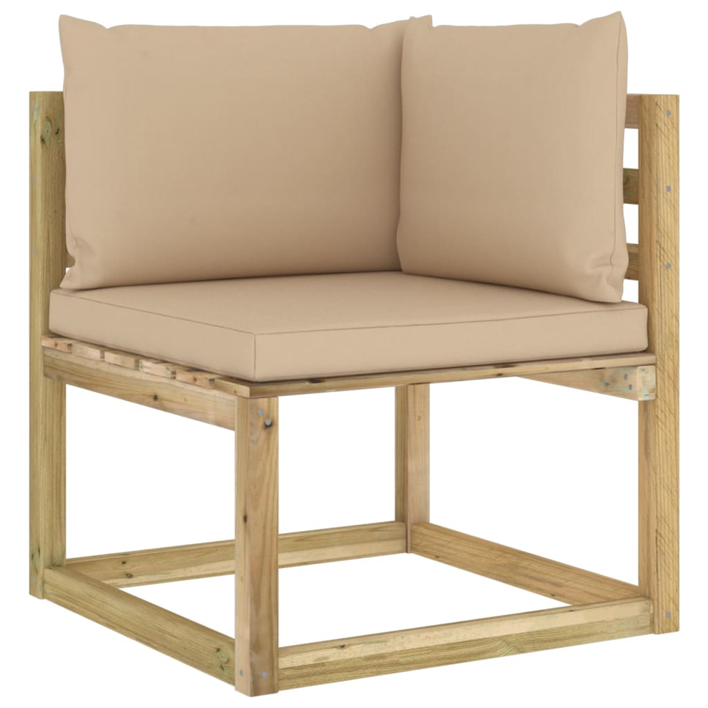 Tuinhoekbanken 2 St Met Kussens Groen Geïmpregneerd Grenenhout Beige