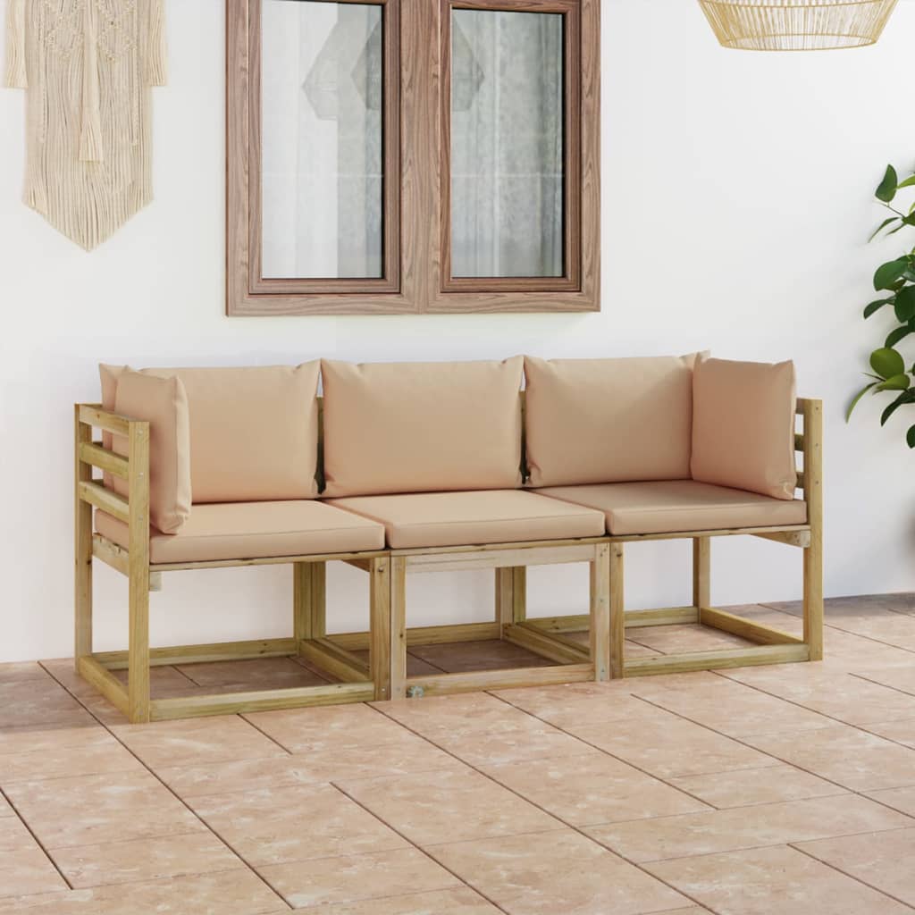 Tuinhoekbanken 2 St Met Kussens Groen Geïmpregneerd Grenenhout Beige