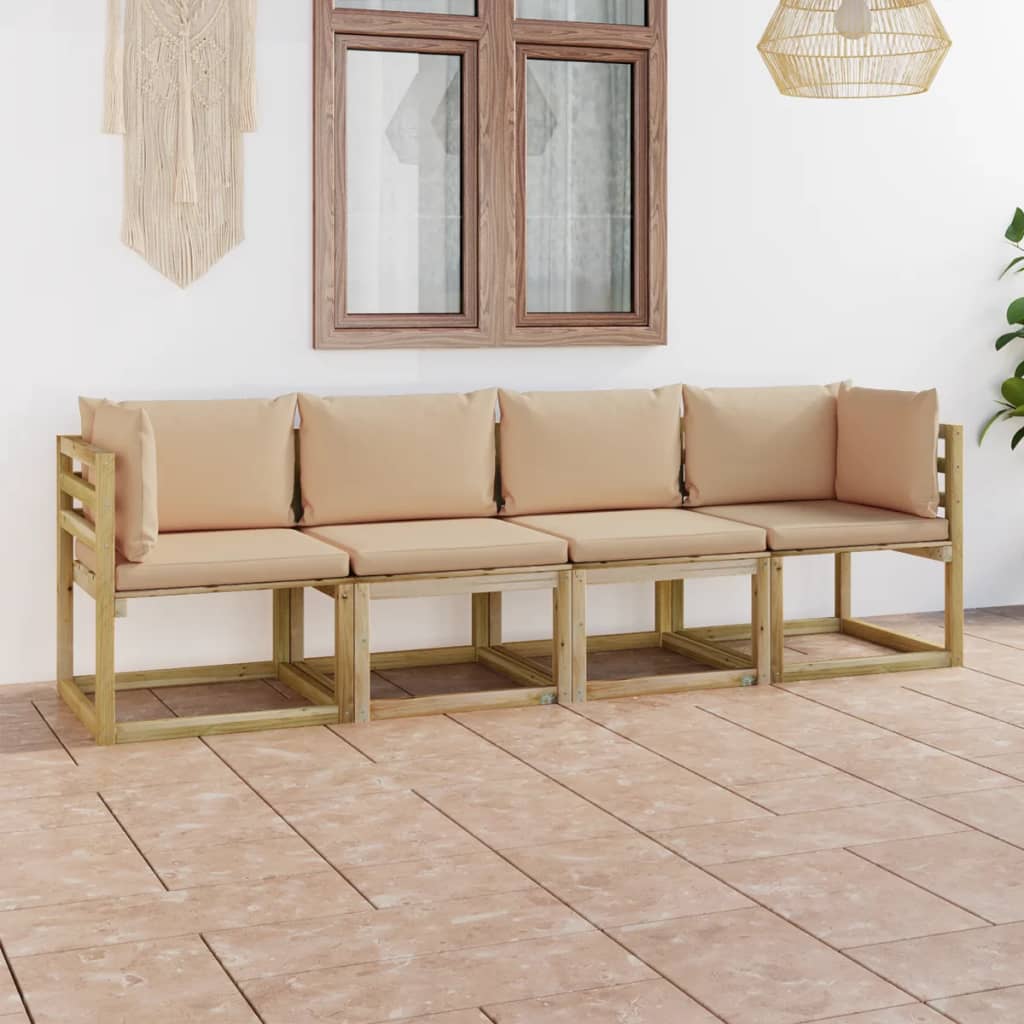 Tuinhoekbanken 2 St Met Kussens Groen Geïmpregneerd Grenenhout Beige