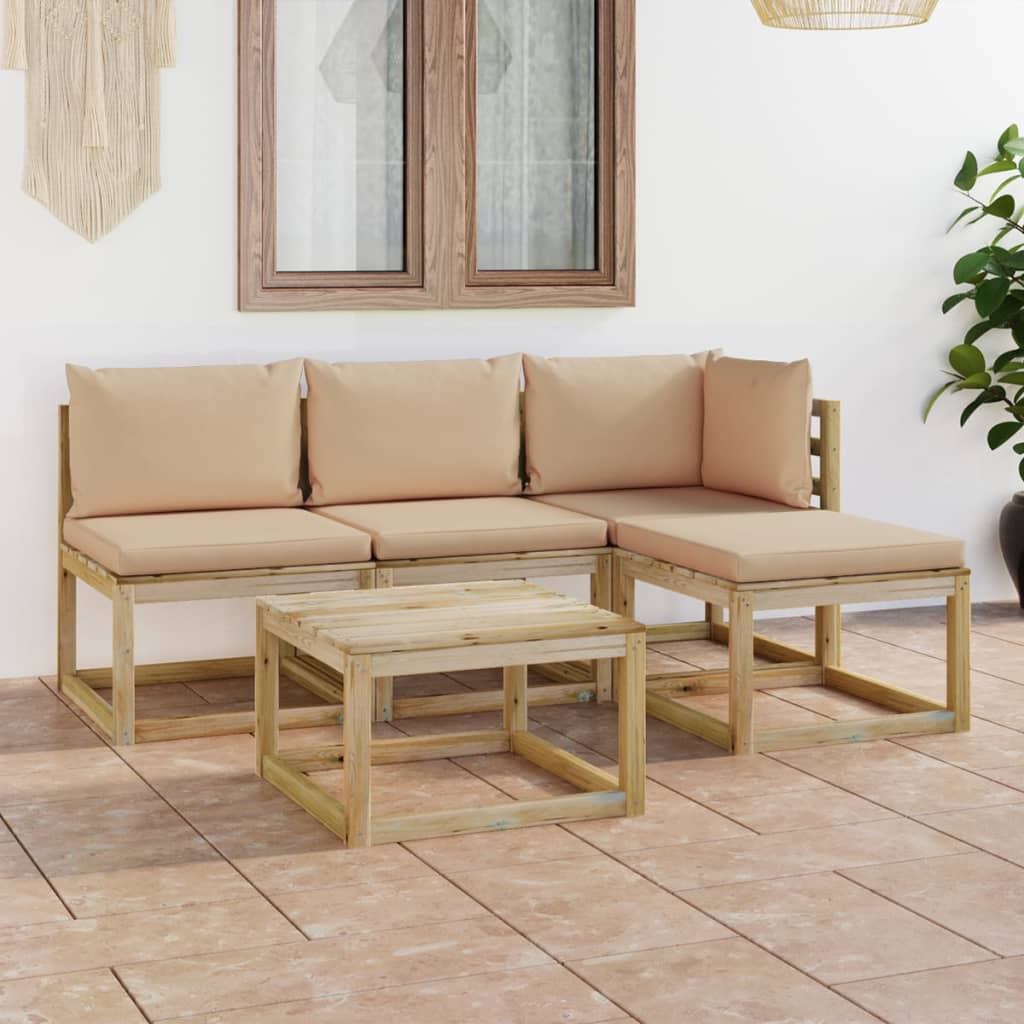Tuinhoekbanken 2 St Met Kussens Groen Geïmpregneerd Grenenhout Beige