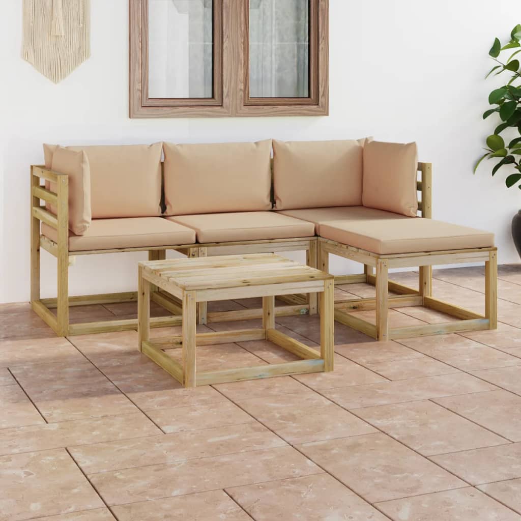 Tuinhoekbanken 2 St Met Kussens Groen Geïmpregneerd Grenenhout Beige
