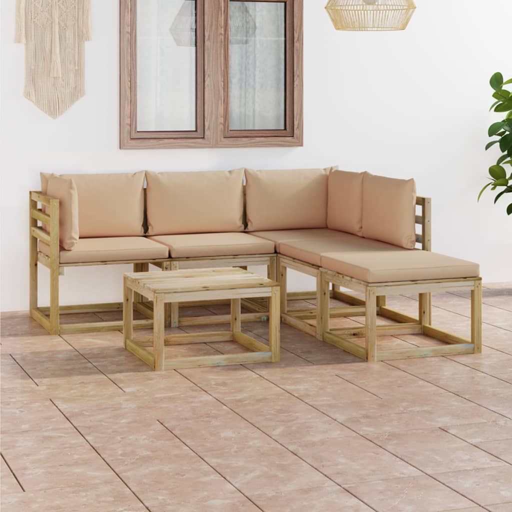 Tuinhoekbanken 2 St Met Kussens Groen Geïmpregneerd Grenenhout Beige