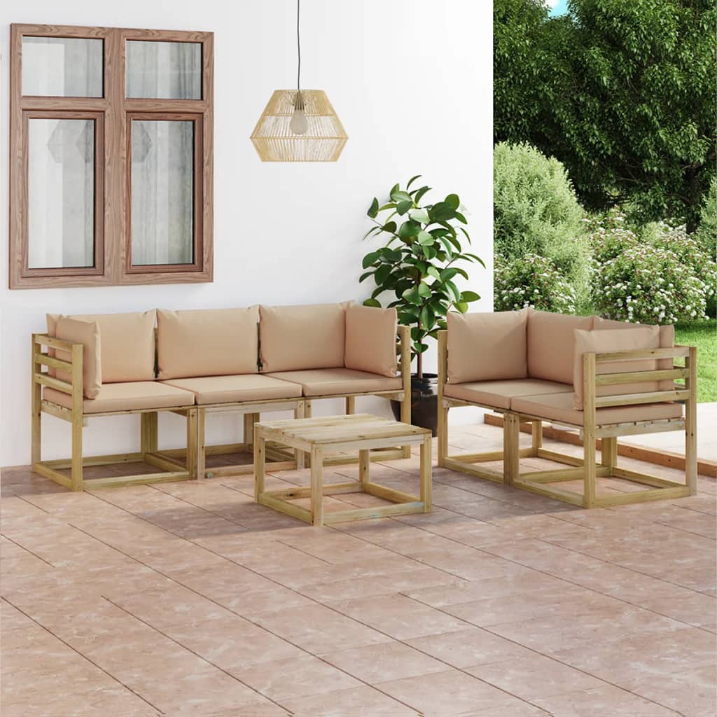 Tuinhoekbanken 2 St Met Kussens Groen Geïmpregneerd Grenenhout Beige
