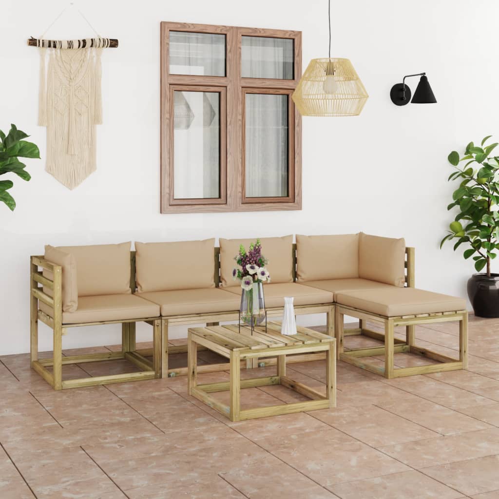 Tuinhoekbanken 2 St Met Kussens Groen Geïmpregneerd Grenenhout Beige