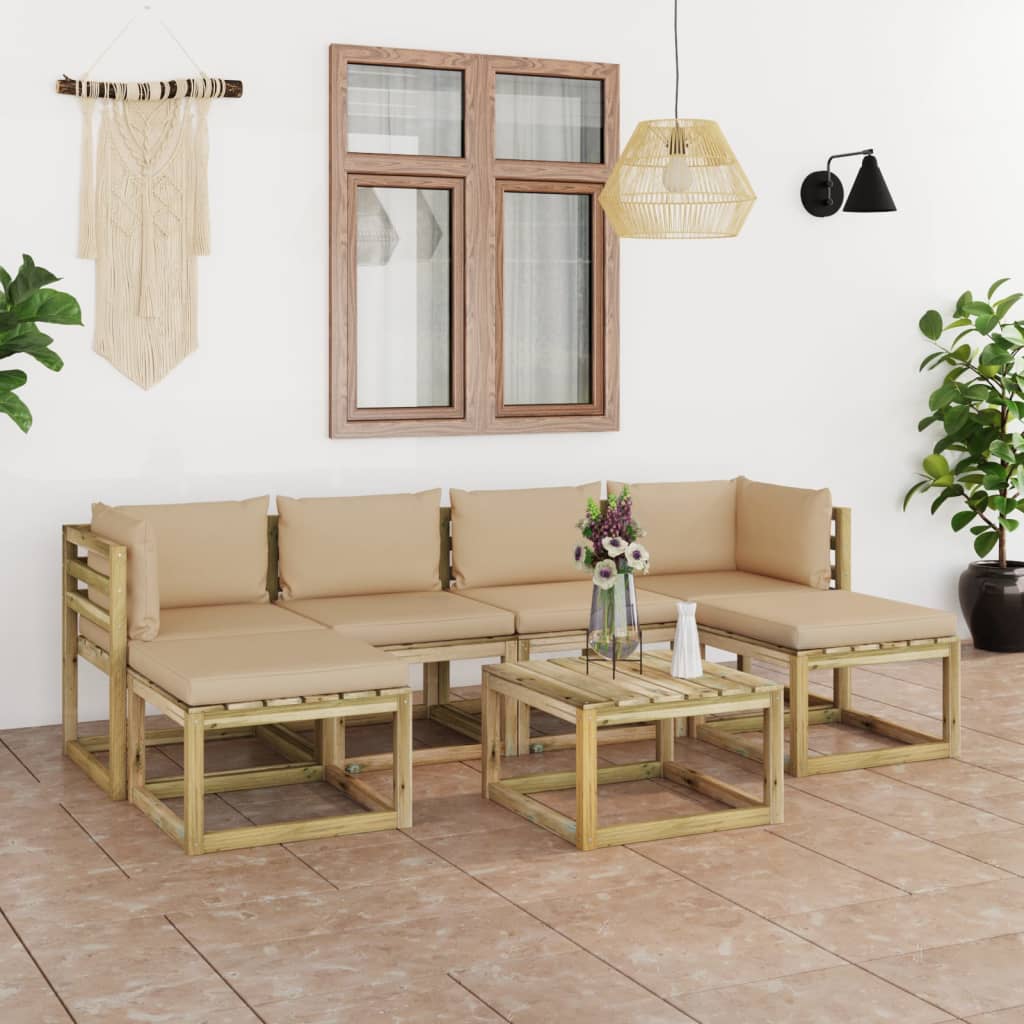 Tuinhoekbanken 2 St Met Kussens Groen Geïmpregneerd Grenenhout Beige