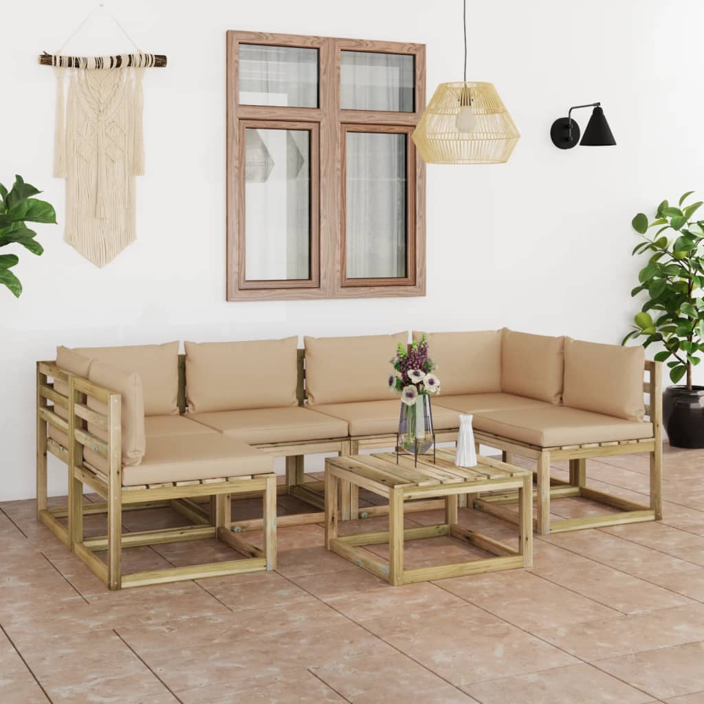 Tuinhoekbanken 2 St Met Kussens Groen Geïmpregneerd Grenenhout Beige