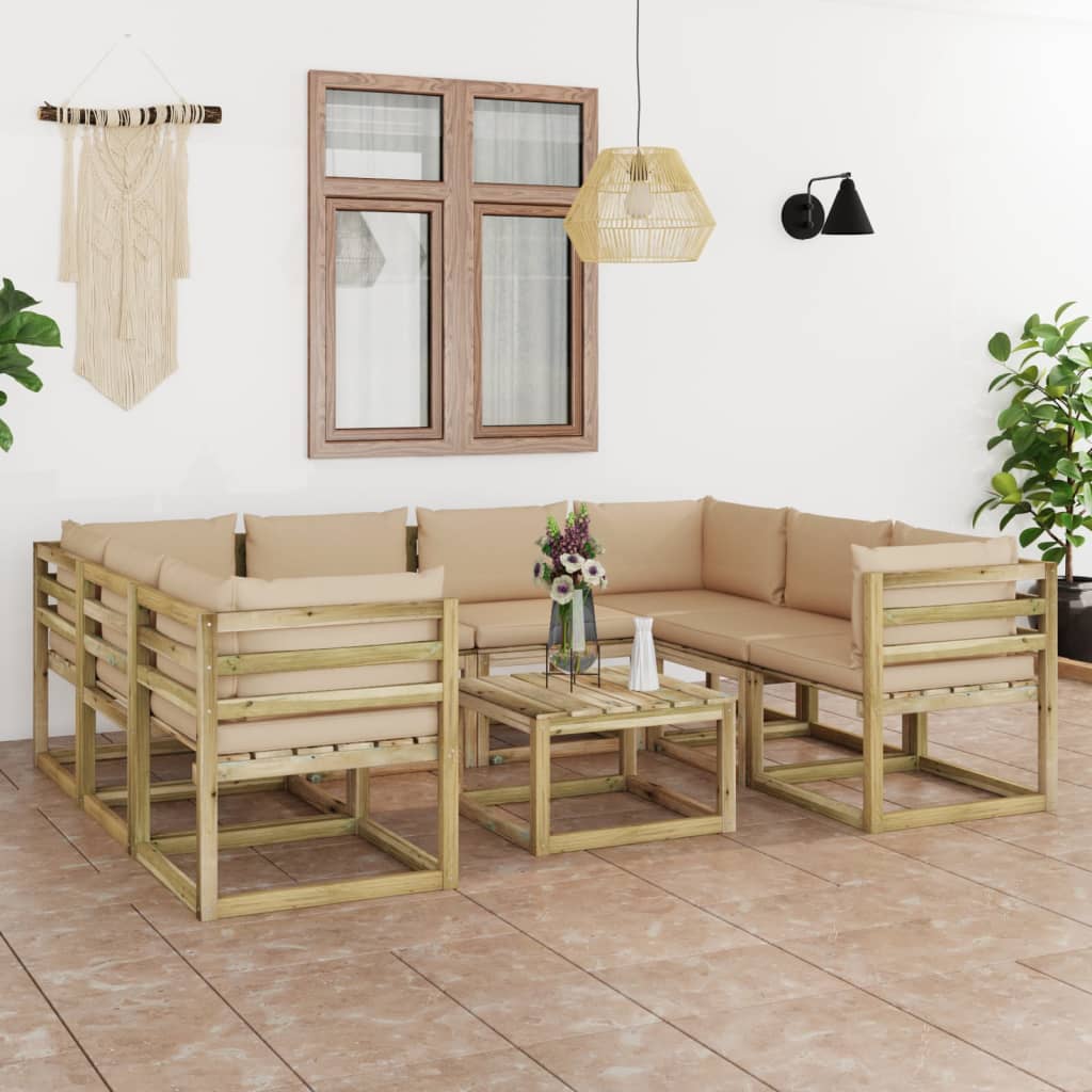 Tuinhoekbanken 2 St Met Kussens Groen Geïmpregneerd Grenenhout Beige