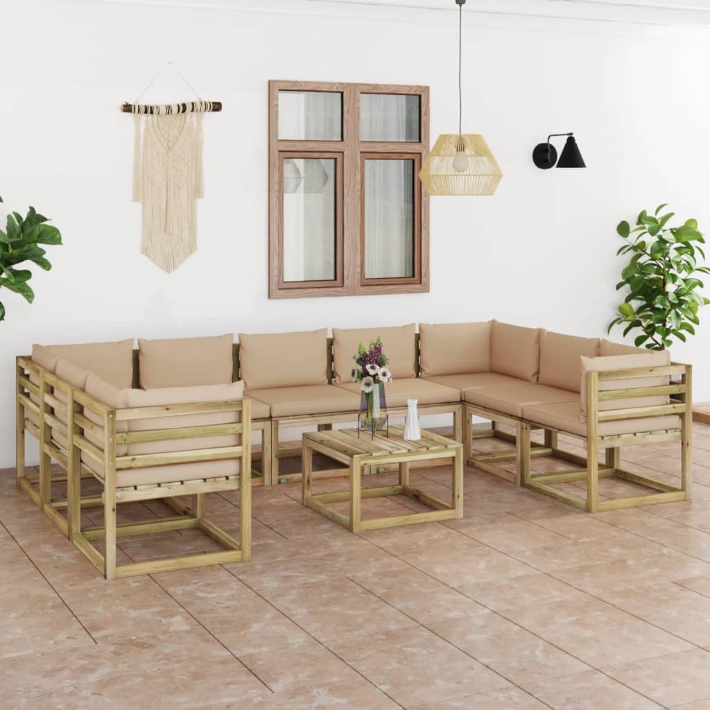 Tuinhoekbanken 2 St Met Kussens Groen Geïmpregneerd Grenenhout Beige