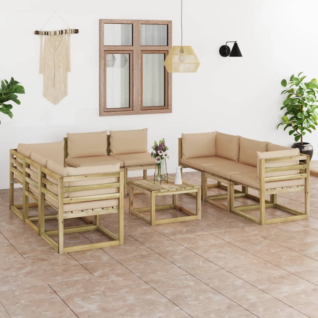Tuinhoekbanken 2 St Met Kussens Groen Geïmpregneerd Grenenhout Beige