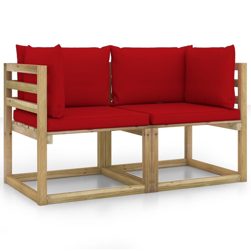 Tuinhoekbanken 2 St Met Kussens Groen Geïmpregneerd Grenenhout Rood