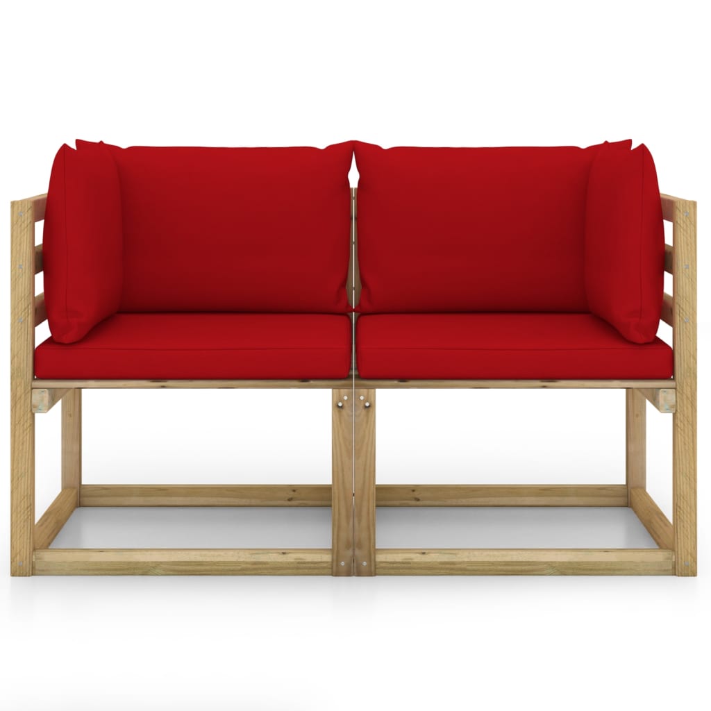 Tuinhoekbanken 2 St Met Kussens Groen Geïmpregneerd Grenenhout Rood