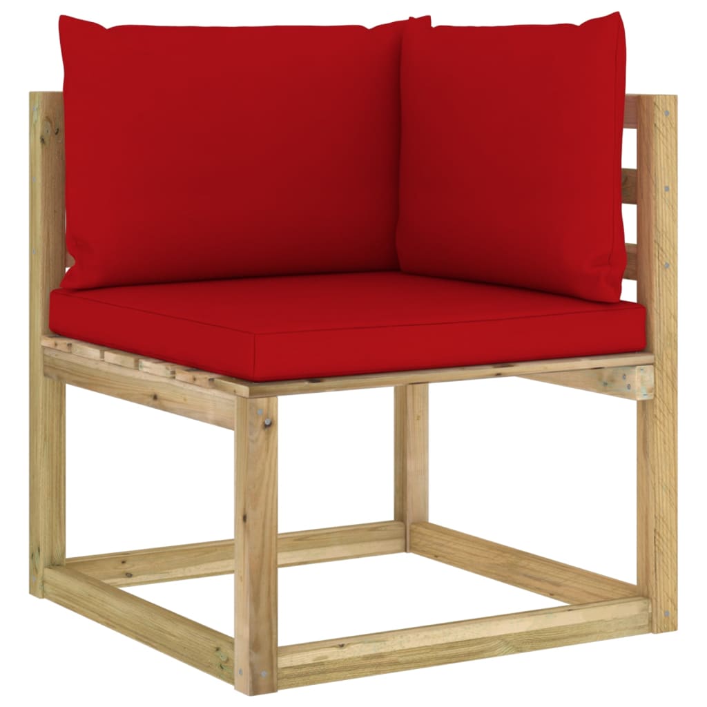 Tuinhoekbanken 2 St Met Kussens Groen Geïmpregneerd Grenenhout Rood