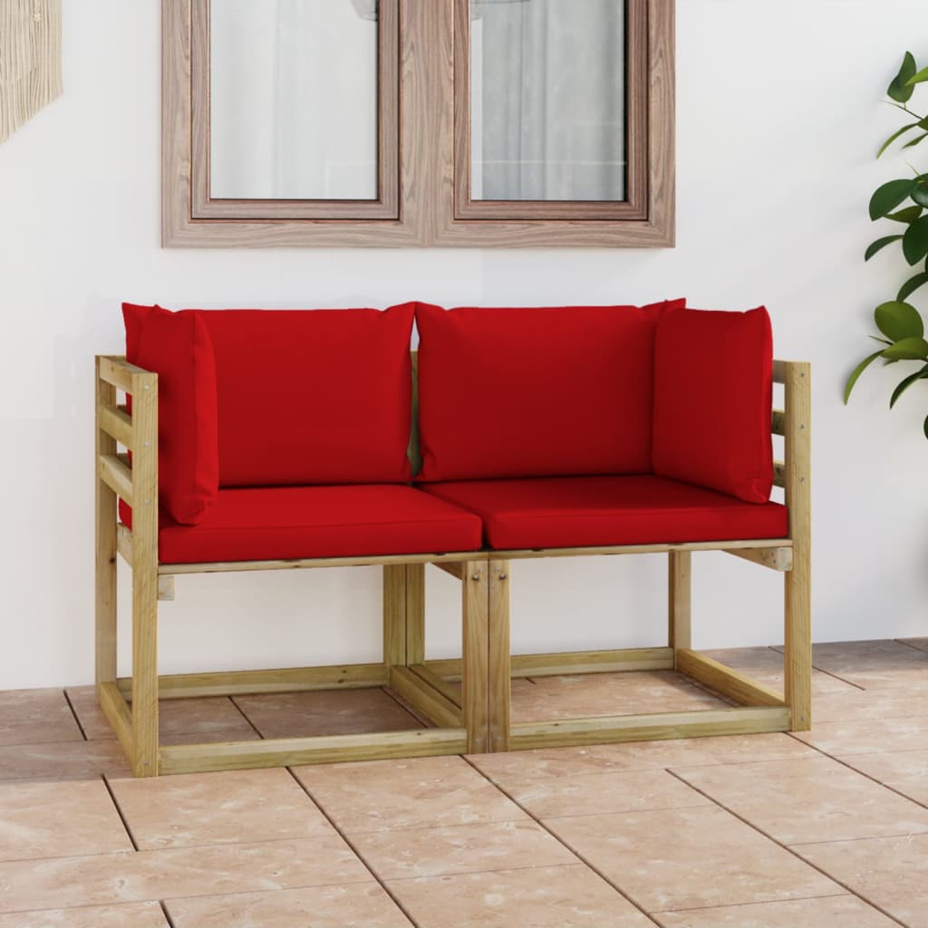 Tuinhoekbanken 2 St Met Kussens Groen Geïmpregneerd Grenenhout Rood