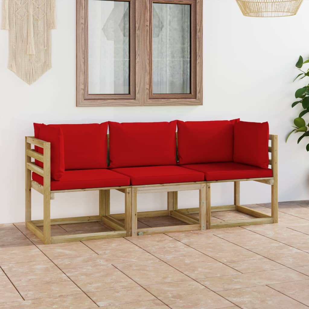 Tuinhoekbanken 2 St Met Kussens Groen Geïmpregneerd Grenenhout Rood