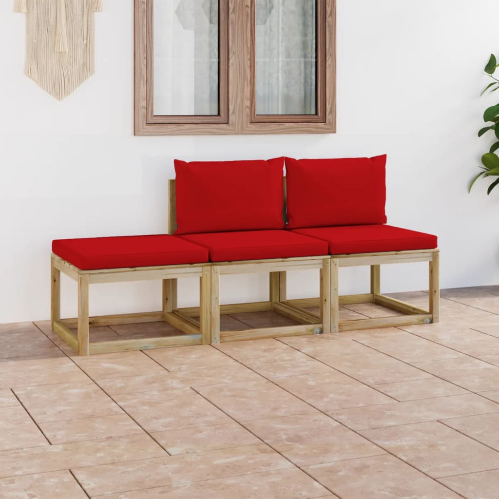 Tuinhoekbanken 2 St Met Kussens Groen Geïmpregneerd Grenenhout Rood