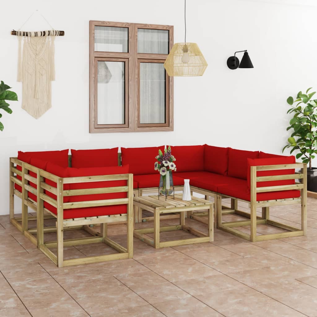 Tuinhoekbanken 2 St Met Kussens Groen Geïmpregneerd Grenenhout Rood
