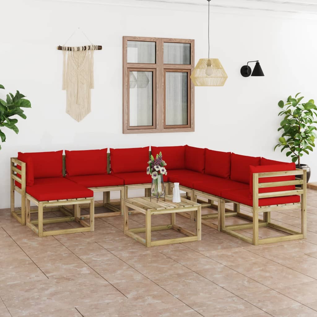 Tuinhoekbanken 2 St Met Kussens Groen Geïmpregneerd Grenenhout Rood
