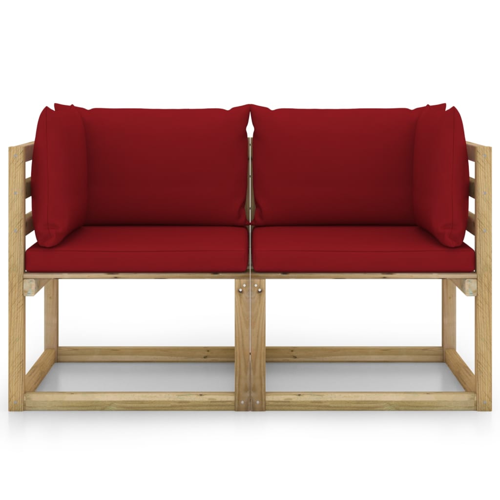 Tuinhoekbanken 2 St Met Kussens Groen Geïmpregneerd Grenenhout Wijnrood