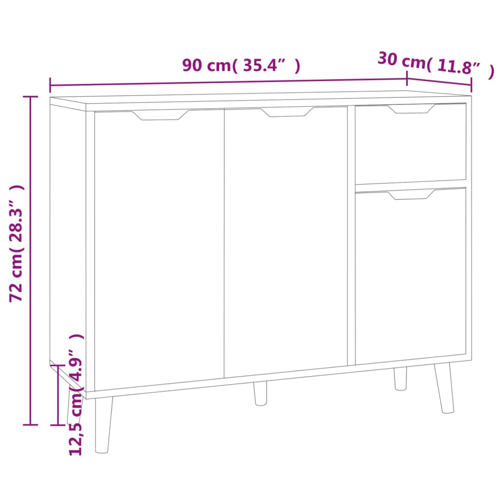 Dressoir 90X30X72 Bewerkt Hout