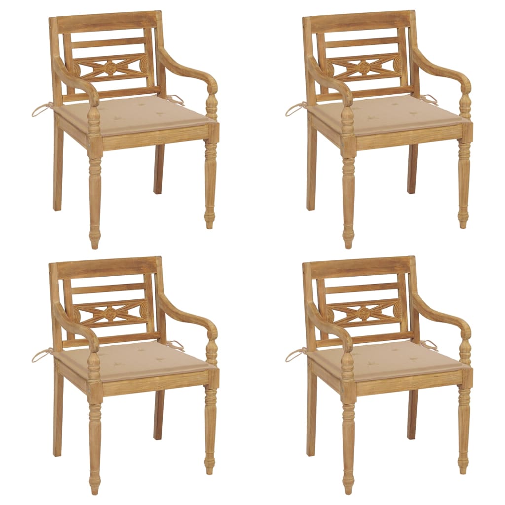 Stoelen Batavia 2 St Met Groene Kussens Massief Teakhout