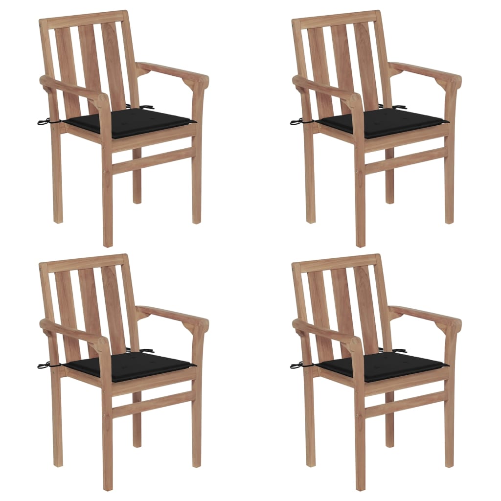 Tuinstoelen Stapelbaar Met Kussens Massief Teakhout