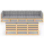 8-Delige Loungeset Met Kussens Massief Grenenhout