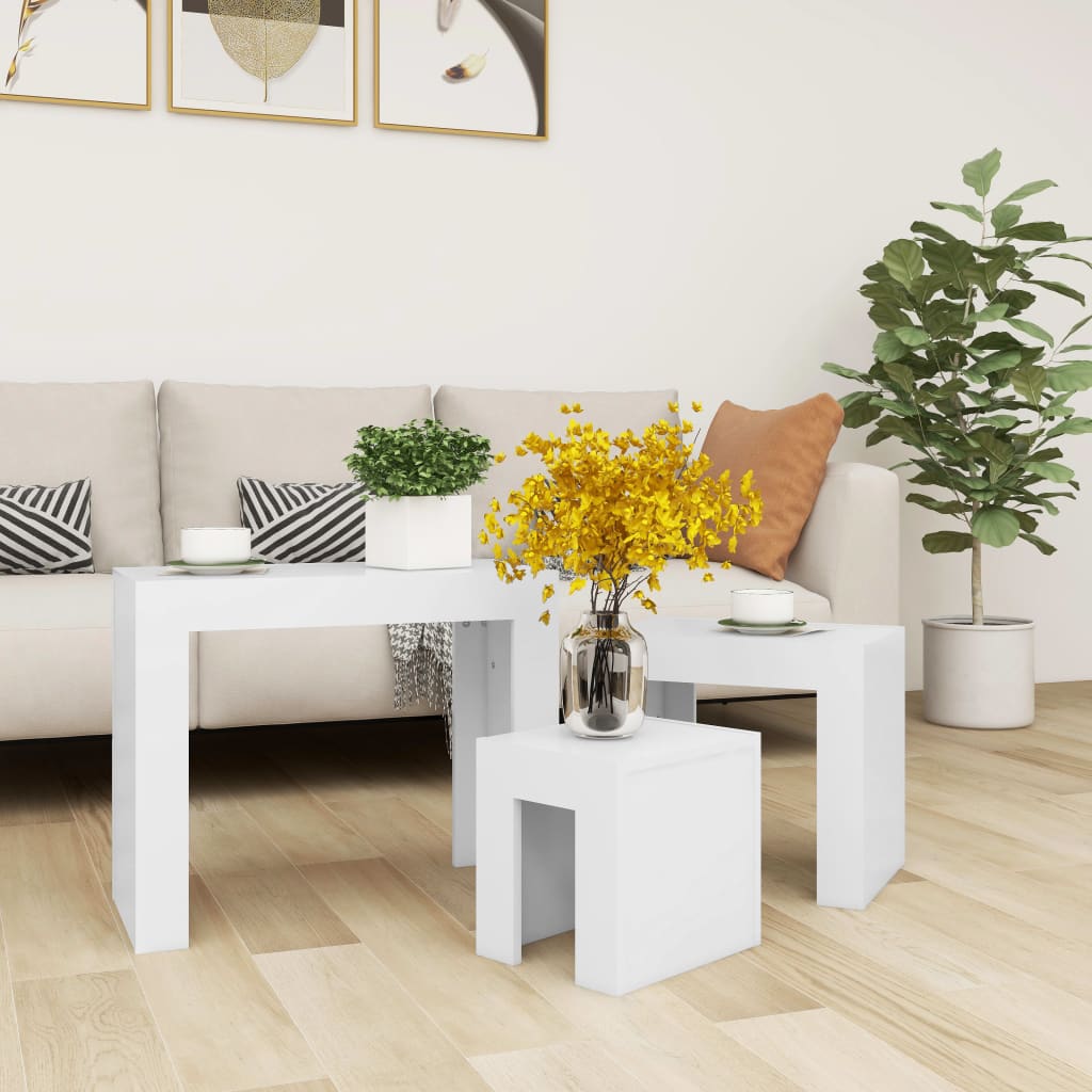 3-Delige Tafeltjesset Bewerkt Hout