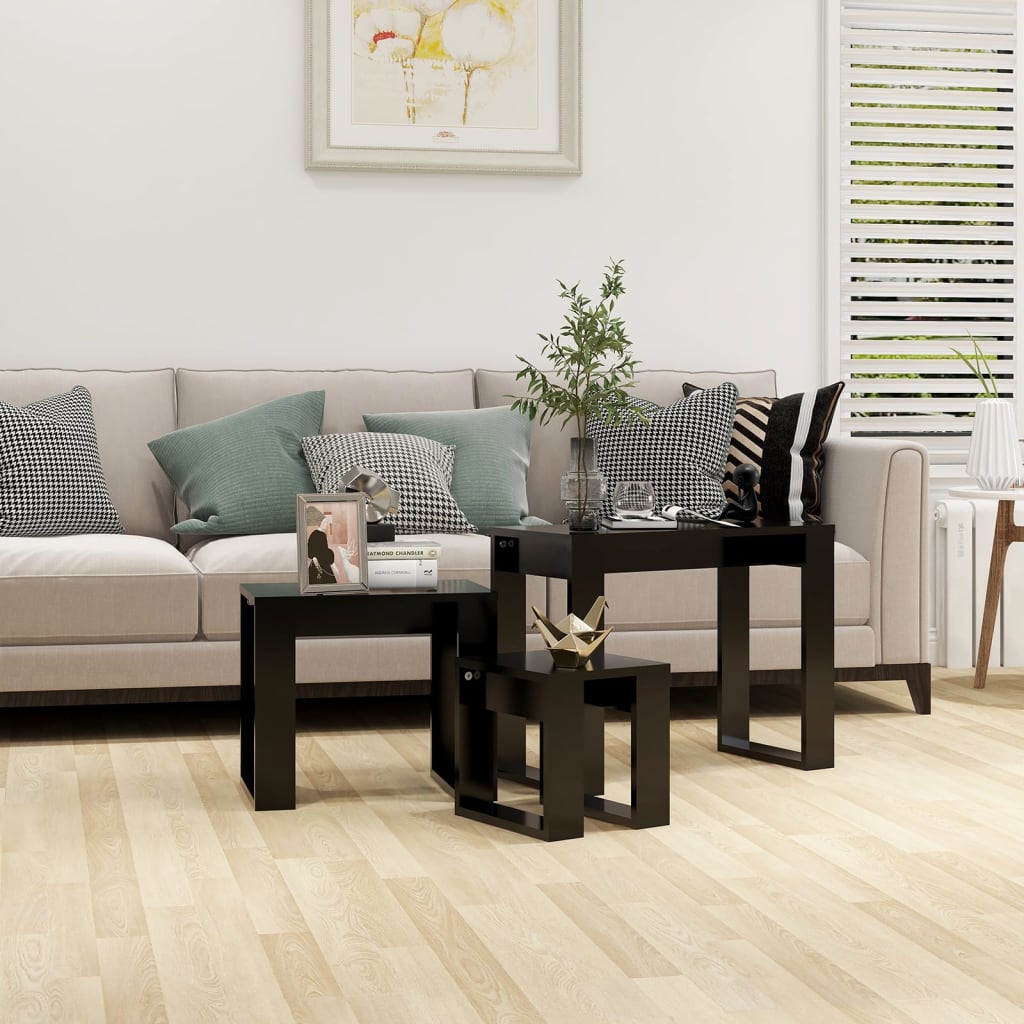 3-Delige Tafeltjesset Bewerkt Hout