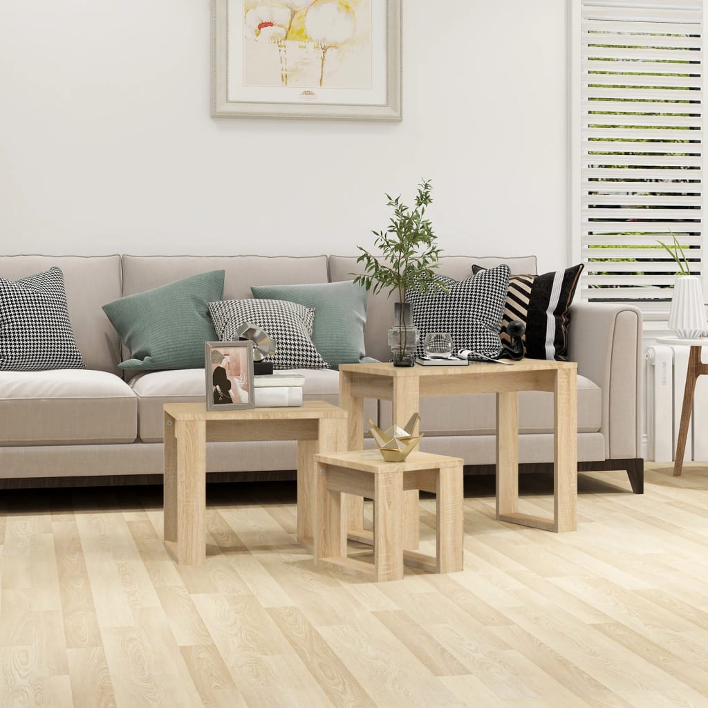3-Delige Tafeltjesset Bewerkt Hout