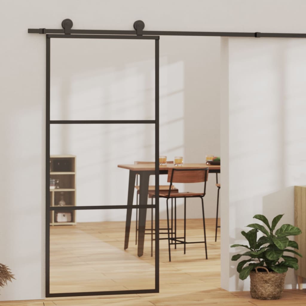 Schuifdeur Met Beslag 76X205 Cm Aluminium En Esg-Glas