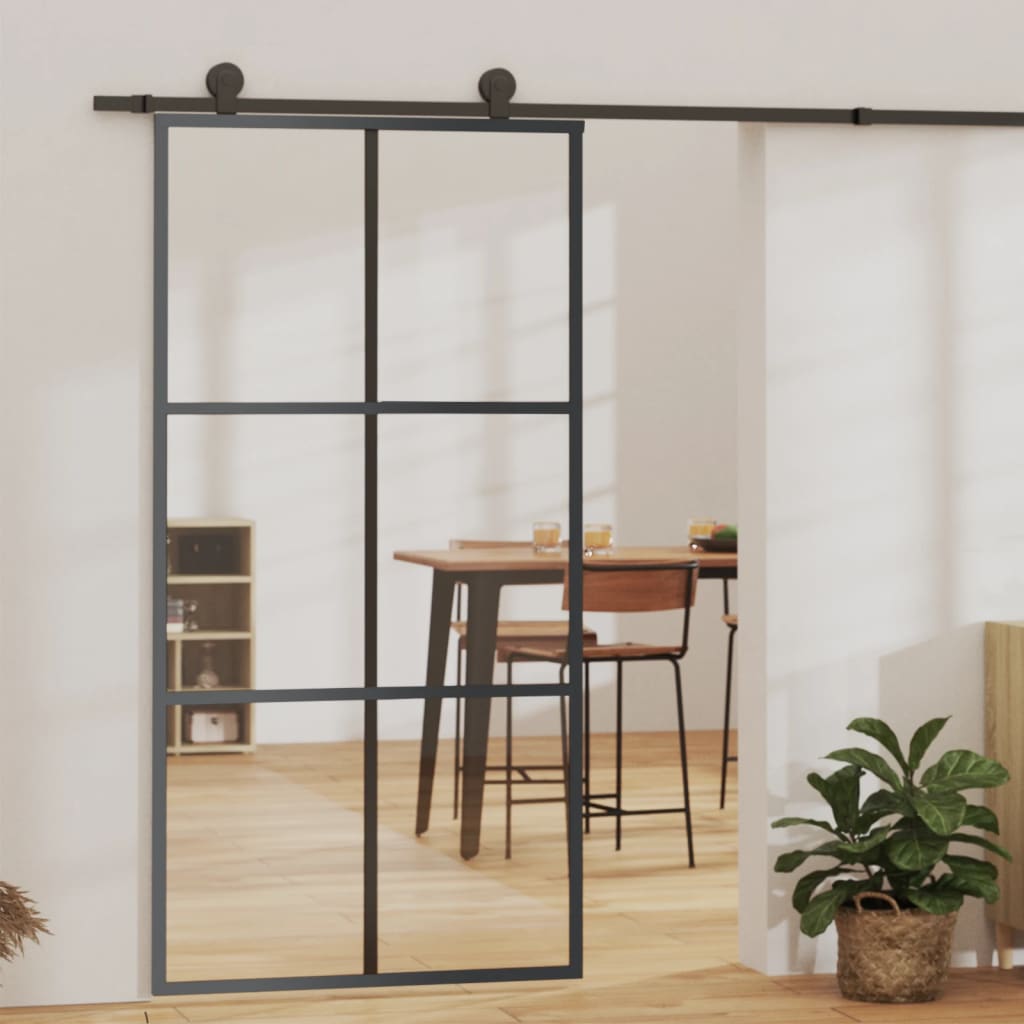 Schuifdeur Met Beslag 76X205 Cm Aluminium En Esg-Glas
