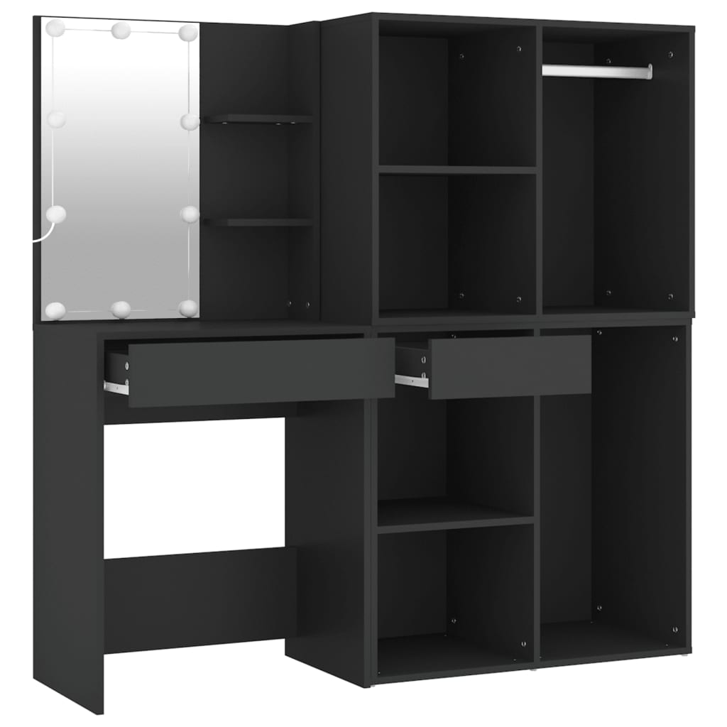 Kaptafel Met Kastjes Led Bewerkt Hout Zwart