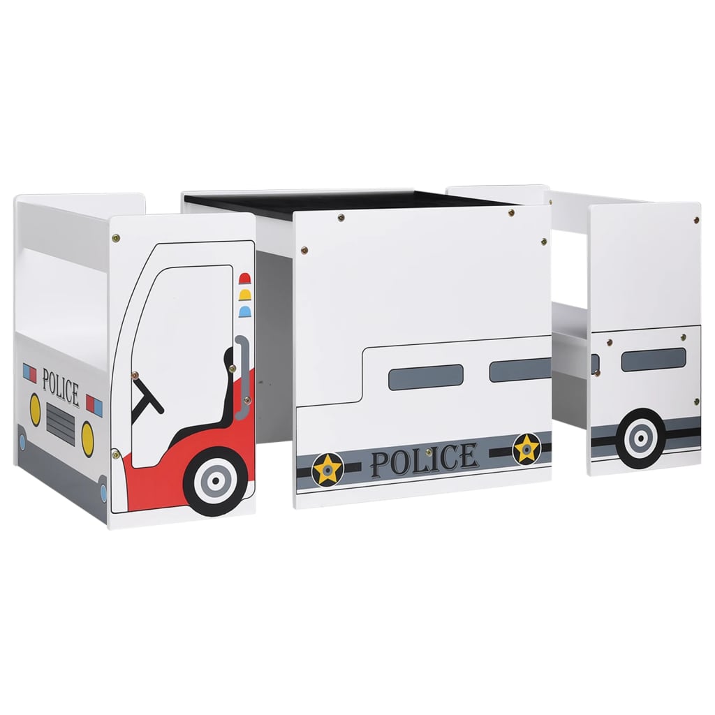 3-Delige Kindertafel- En Stoelenset Politieauto-Ontwerp Mdf