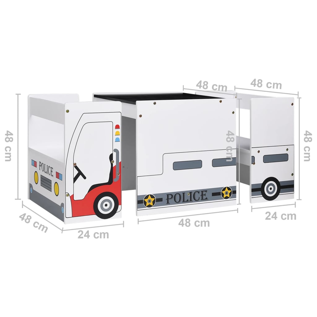 3-Delige Kindertafel- En Stoelenset Politieauto-Ontwerp Mdf