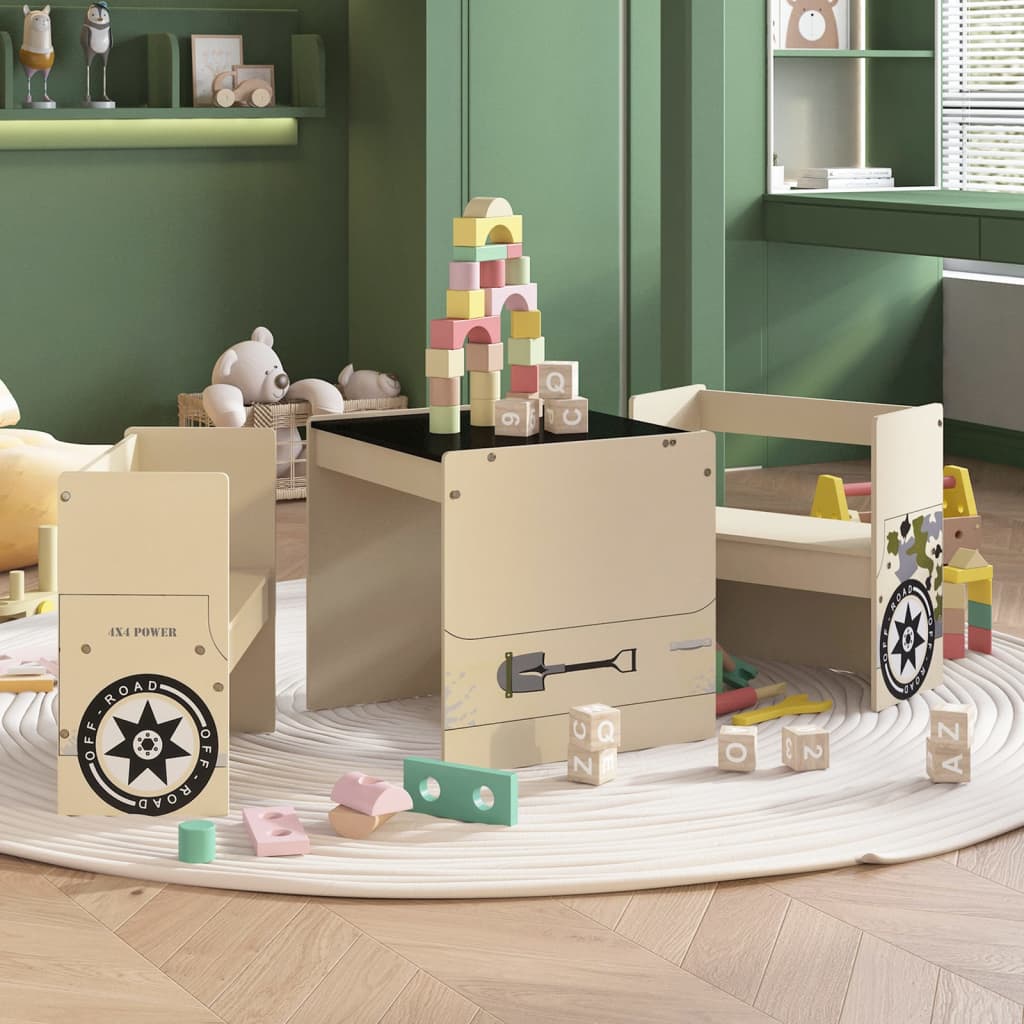 3-Delige Kindertafel- En Stoelenset Politieauto-Ontwerp Mdf