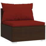 4-Delige Loungeset Met Kussens Poly Rattan Bruin En Kaneelrood