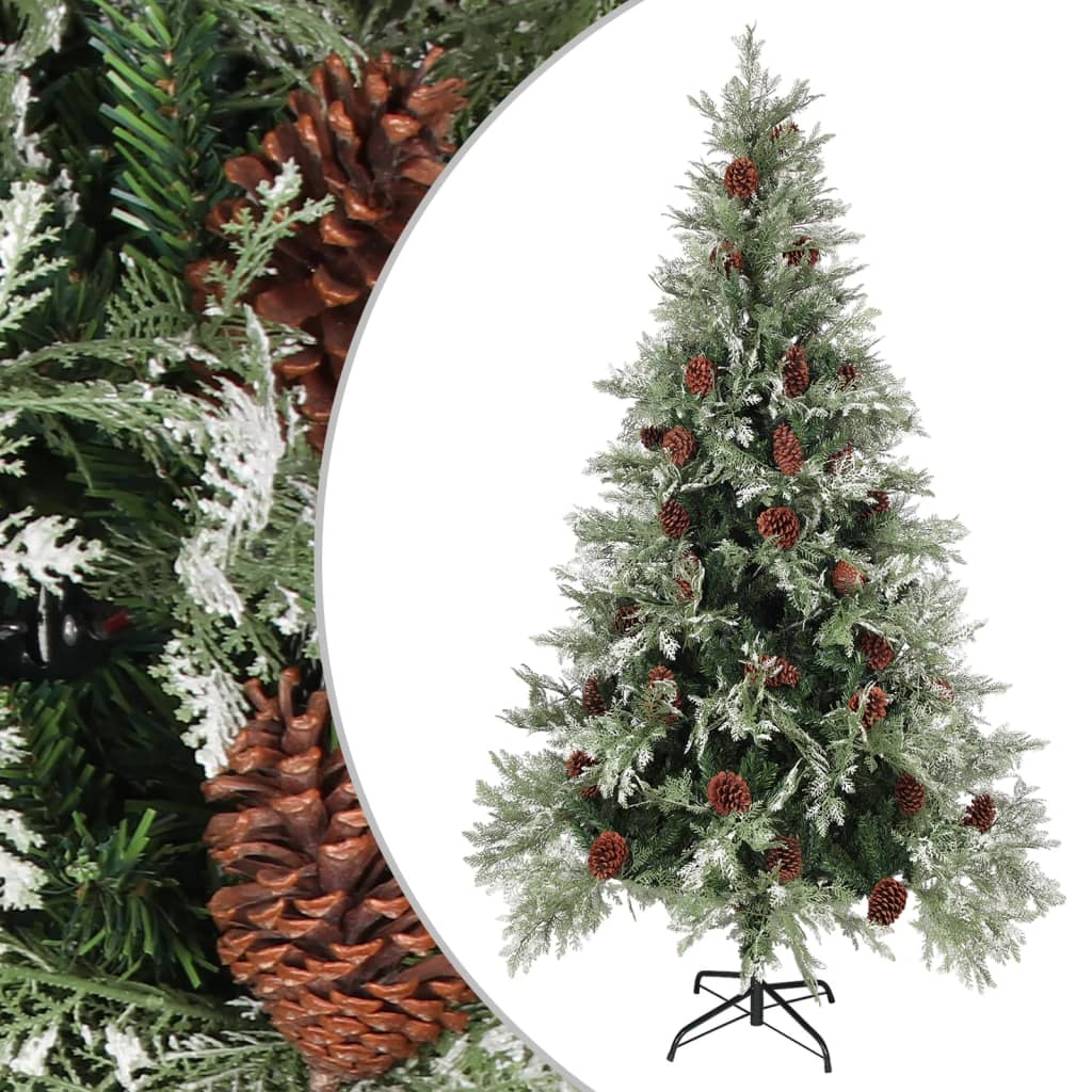 Kerstboom Met Dennenappels 120 Cm Pvc En Pe Groen En Wit