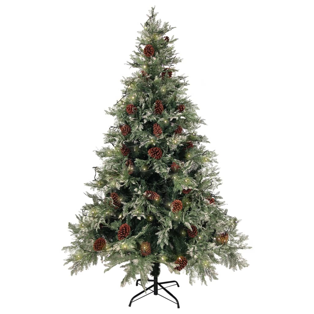 Kerstboom Met Led En Dennenappels 120 Cm Pvc En Pe Groen En Wit