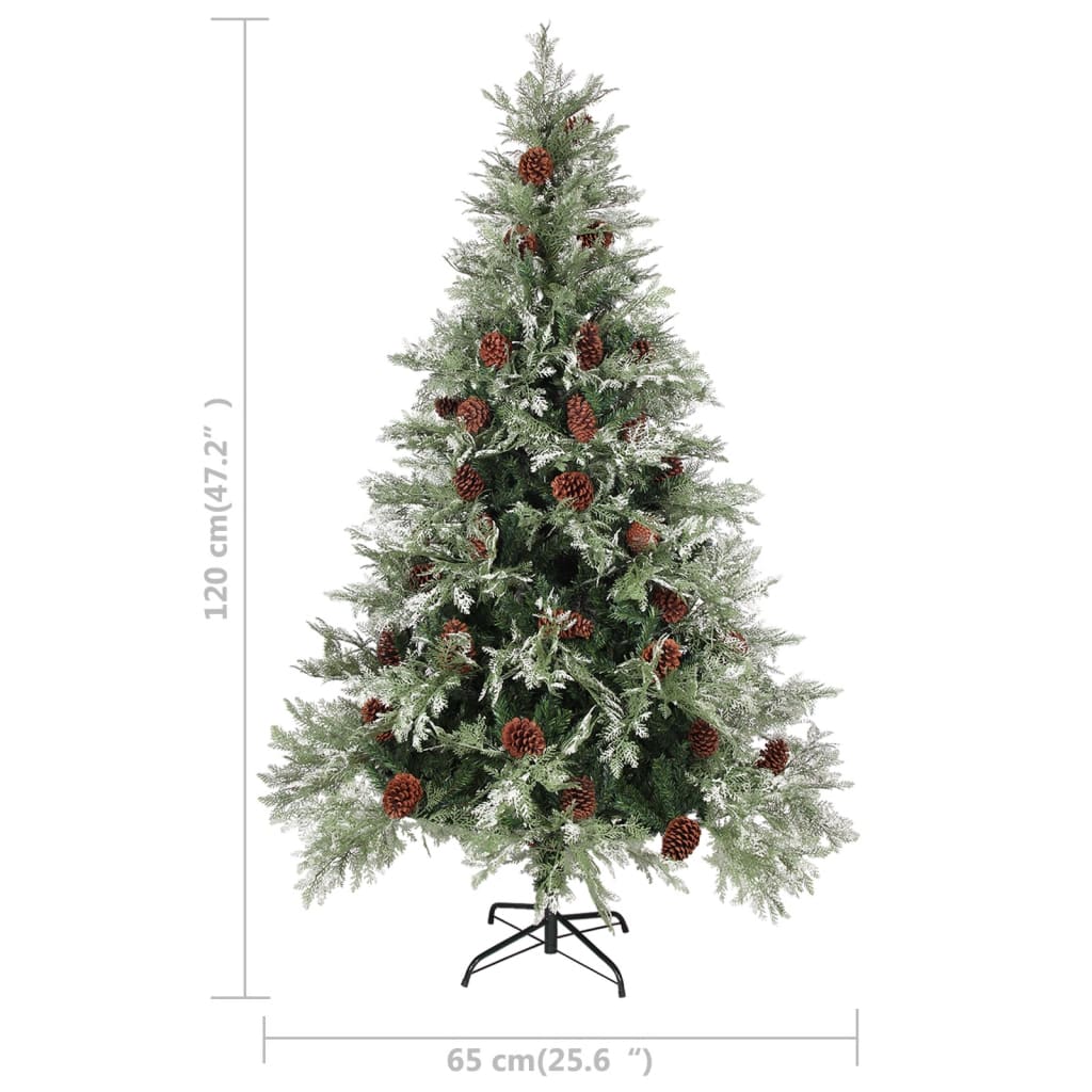 Kerstboom Met Led En Dennenappels 120 Cm Pvc En Pe Groen En Wit