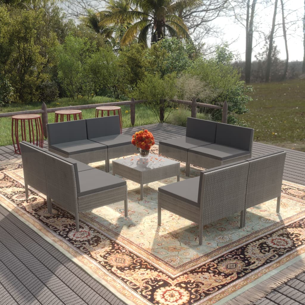 5-Delige Loungeset Met Kussens Poly Rattan Grijs