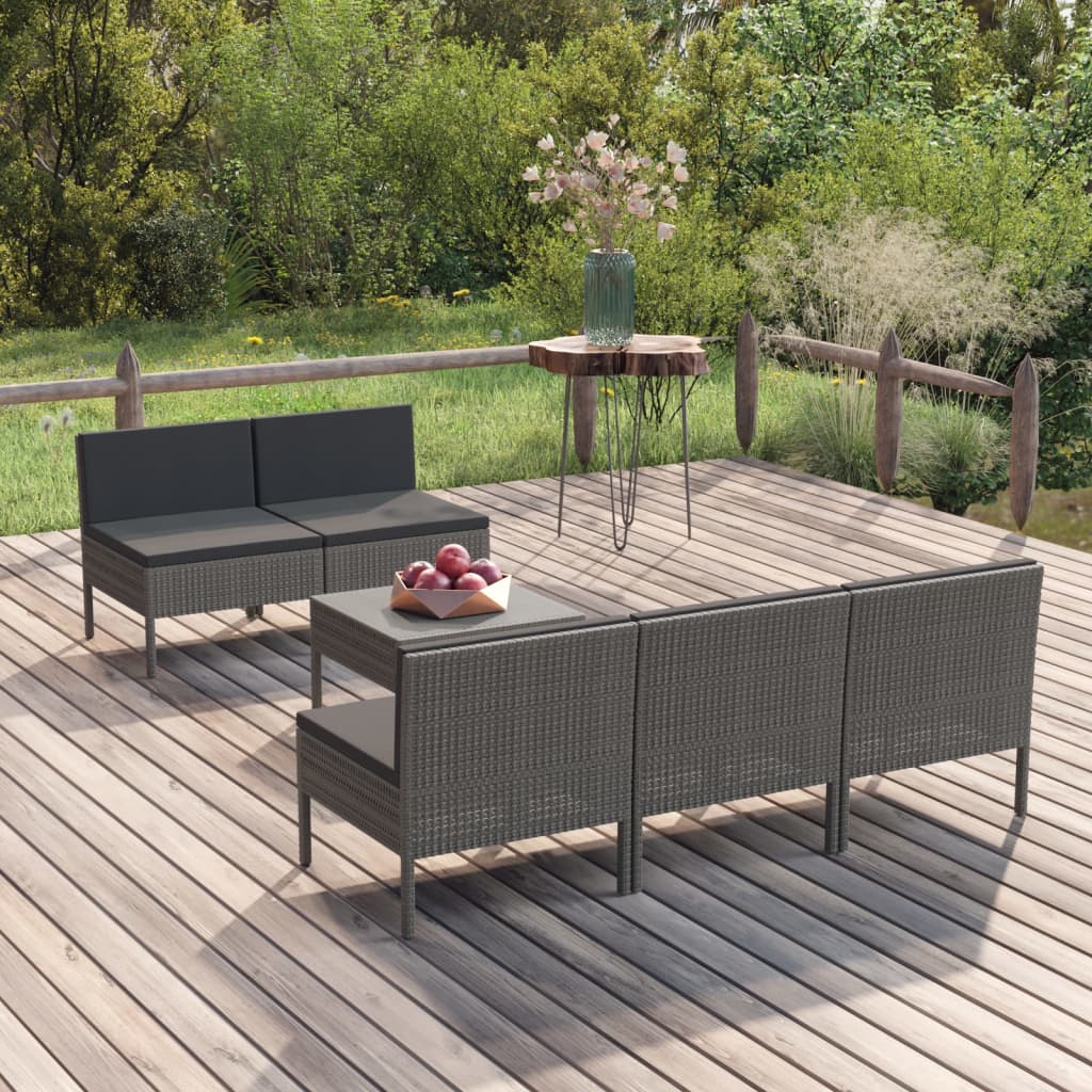 5-Delige Loungeset Met Kussens Poly Rattan Grijs