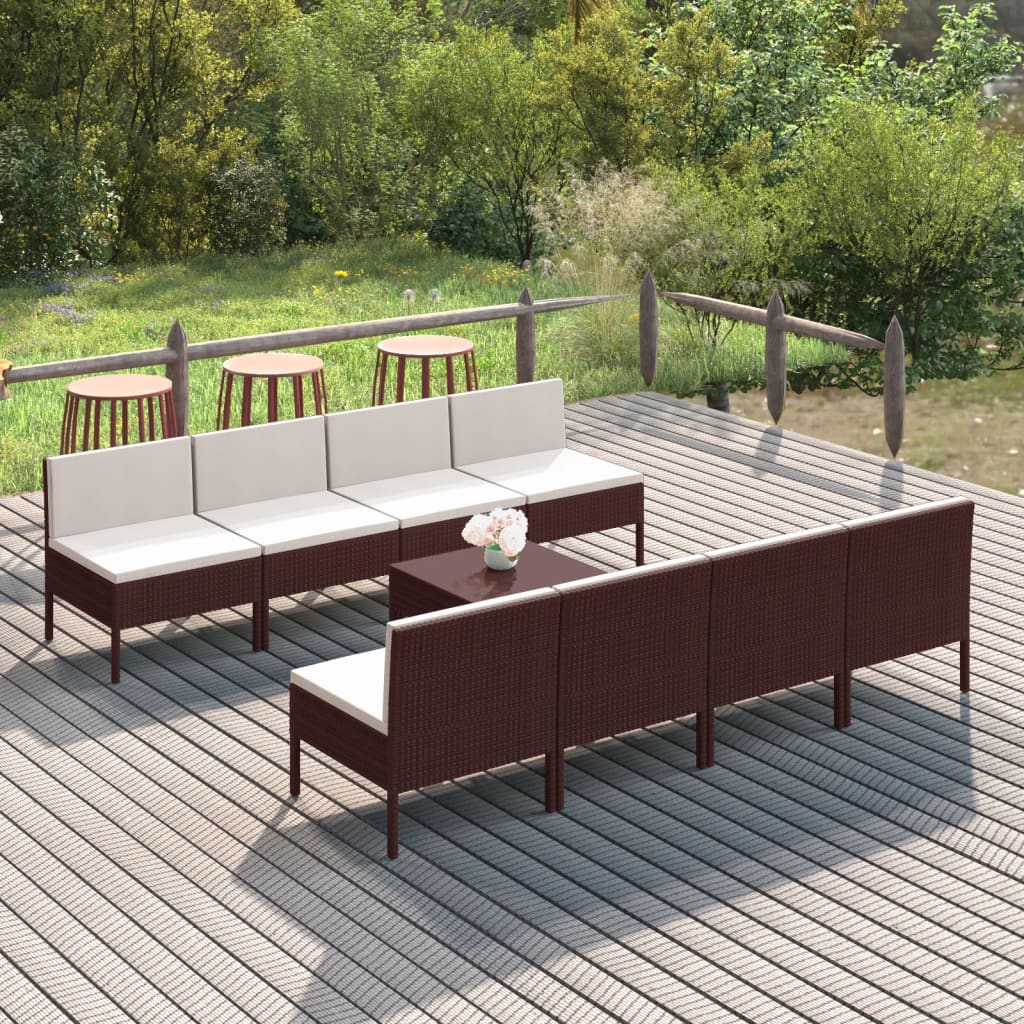 5-Delige Loungeset Met Kussens Poly Rattan Bruin