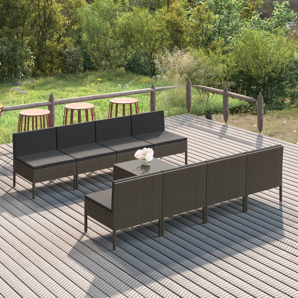 5-Delige Loungeset Met Kussens Poly Rattan Grijs